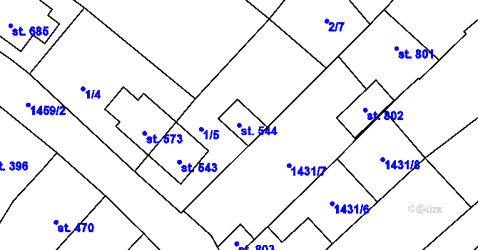 Parcela st. 544 v KÚ Krumvíř, Katastrální mapa
