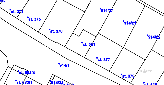 Parcela st. 551 v KÚ Krumvíř, Katastrální mapa