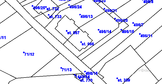 Parcela st. 566 v KÚ Krumvíř, Katastrální mapa