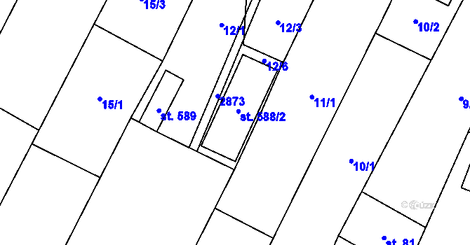 Parcela st. 588/2 v KÚ Krumvíř, Katastrální mapa