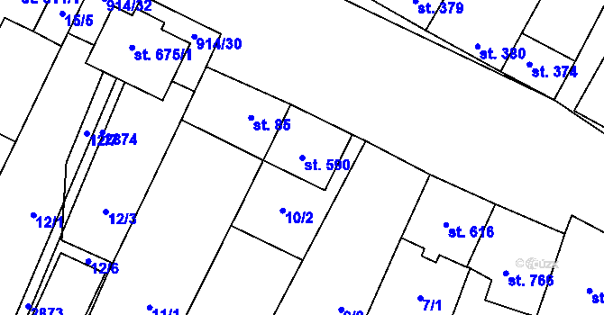 Parcela st. 590 v KÚ Krumvíř, Katastrální mapa