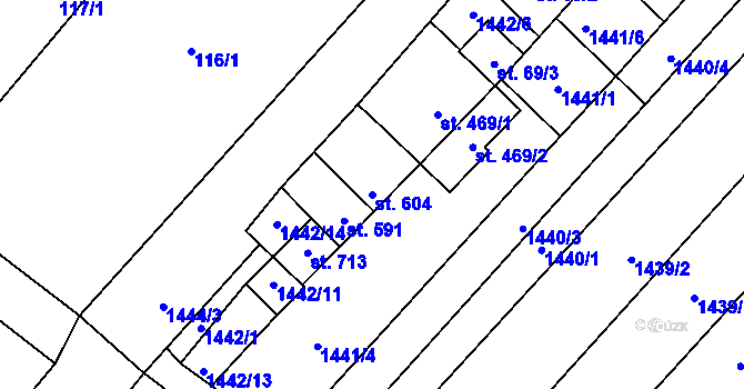 Parcela st. 604 v KÚ Krumvíř, Katastrální mapa