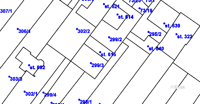 Parcela st. 615 v KÚ Krumvíř, Katastrální mapa