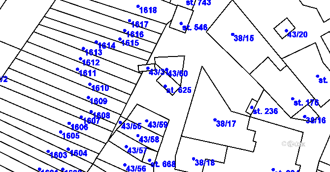Parcela st. 625 v KÚ Krumvíř, Katastrální mapa