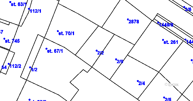 Parcela st. 2/2 v KÚ Krumvíř, Katastrální mapa
