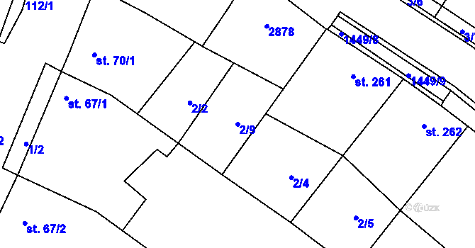 Parcela st. 2/9 v KÚ Krumvíř, Katastrální mapa