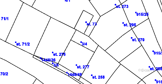 Parcela st. 3/4 v KÚ Krumvíř, Katastrální mapa