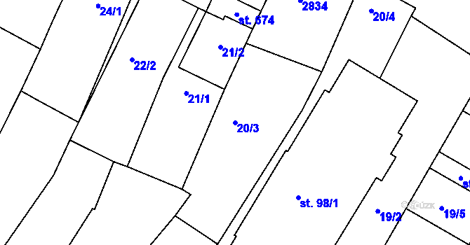 Parcela st. 20/3 v KÚ Krumvíř, Katastrální mapa