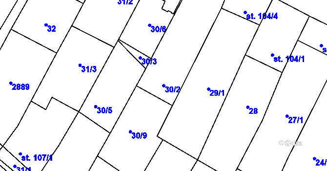 Parcela st. 30/2 v KÚ Krumvíř, Katastrální mapa