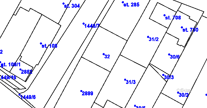 Parcela st. 32 v KÚ Krumvíř, Katastrální mapa