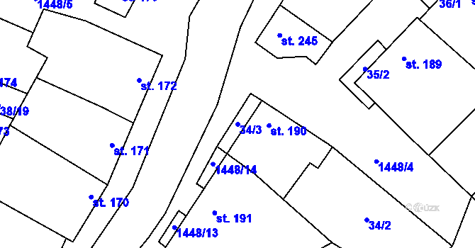 Parcela st. 34/3 v KÚ Krumvíř, Katastrální mapa