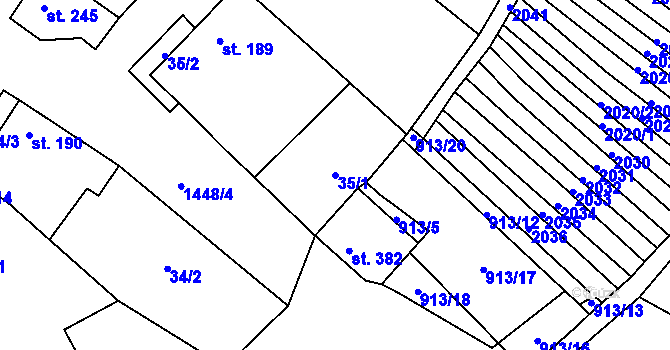 Parcela st. 35/1 v KÚ Krumvíř, Katastrální mapa