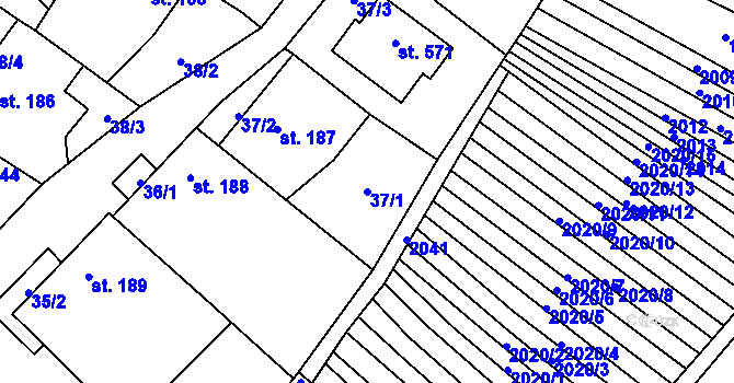Parcela st. 37/1 v KÚ Krumvíř, Katastrální mapa