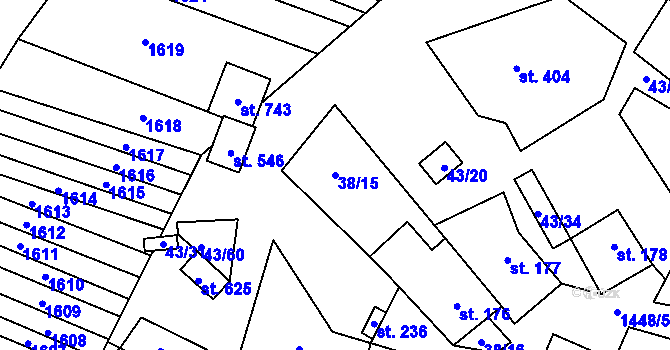 Parcela st. 38/15 v KÚ Krumvíř, Katastrální mapa