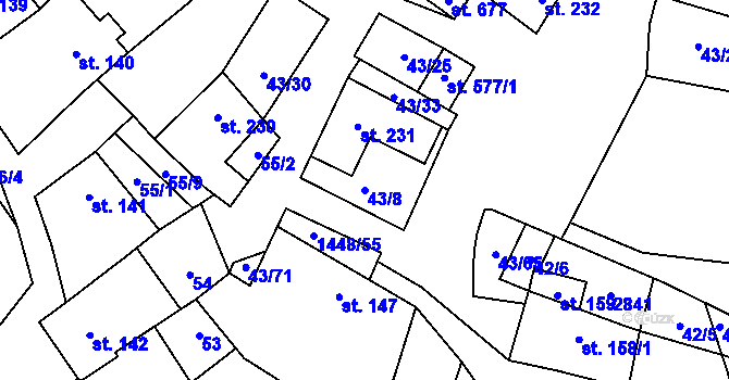 Parcela st. 43/8 v KÚ Krumvíř, Katastrální mapa
