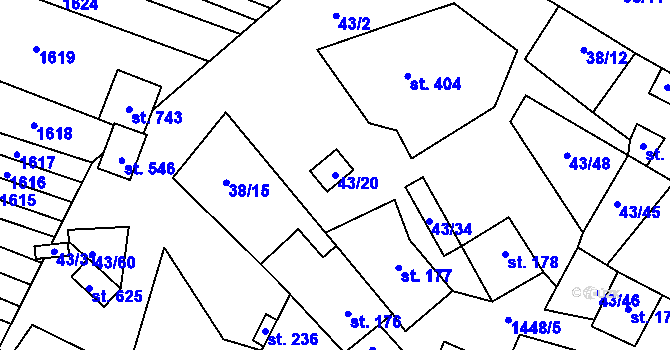 Parcela st. 43/20 v KÚ Krumvíř, Katastrální mapa