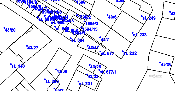 Parcela st. 43/47 v KÚ Krumvíř, Katastrální mapa