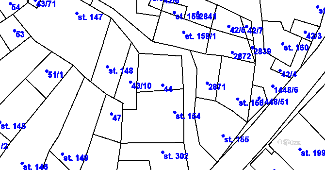 Parcela st. 44 v KÚ Krumvíř, Katastrální mapa