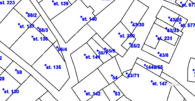 Parcela st. 55/1 v KÚ Krumvíř, Katastrální mapa