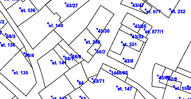 Parcela st. 55/2 v KÚ Krumvíř, Katastrální mapa