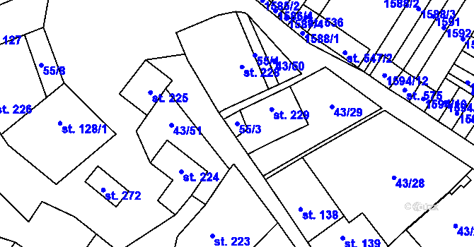 Parcela st. 55/3 v KÚ Krumvíř, Katastrální mapa