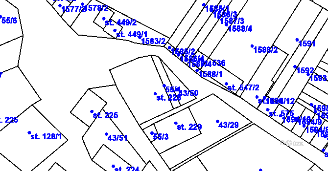 Parcela st. 55/4 v KÚ Krumvíř, Katastrální mapa