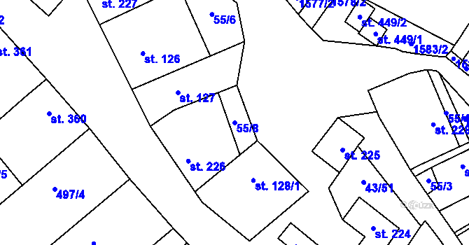 Parcela st. 55/8 v KÚ Krumvíř, Katastrální mapa