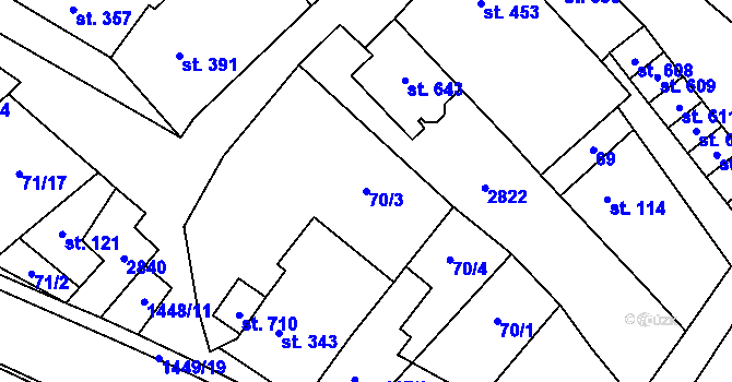 Parcela st. 70/3 v KÚ Krumvíř, Katastrální mapa