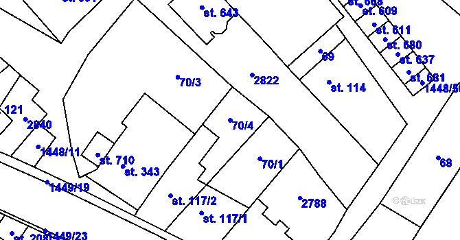 Parcela st. 70/4 v KÚ Krumvíř, Katastrální mapa