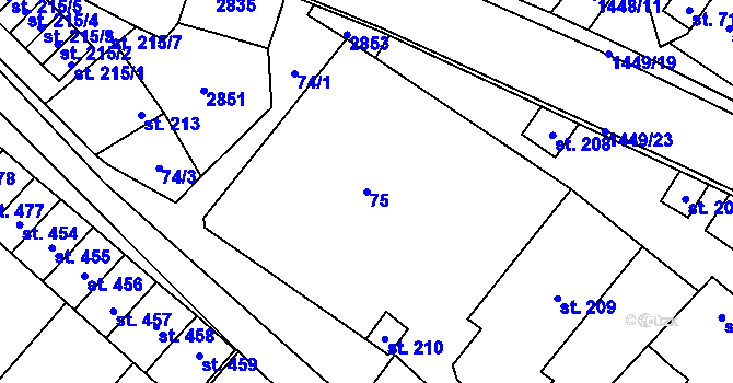 Parcela st. 75 v KÚ Krumvíř, Katastrální mapa