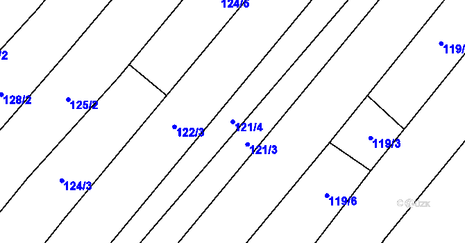 Parcela st. 121/4 v KÚ Krumvíř, Katastrální mapa