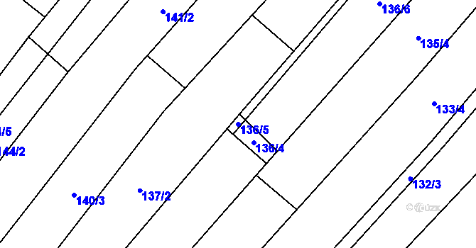 Parcela st. 136/5 v KÚ Krumvíř, Katastrální mapa