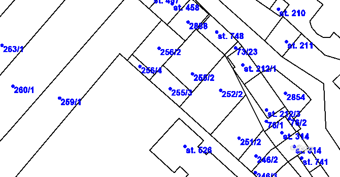 Parcela st. 255/3 v KÚ Krumvíř, Katastrální mapa