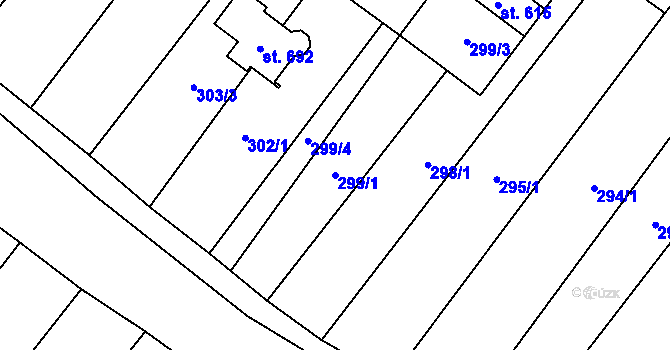 Parcela st. 299/1 v KÚ Krumvíř, Katastrální mapa