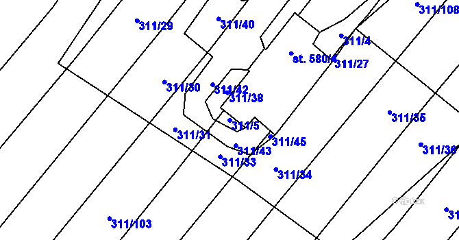 Parcela st. 311/5 v KÚ Krumvíř, Katastrální mapa