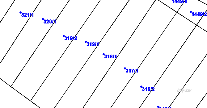Parcela st. 318/1 v KÚ Krumvíř, Katastrální mapa
