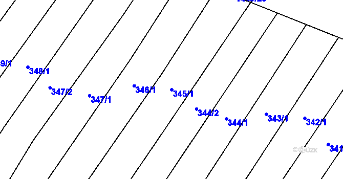 Parcela st. 345/1 v KÚ Krumvíř, Katastrální mapa