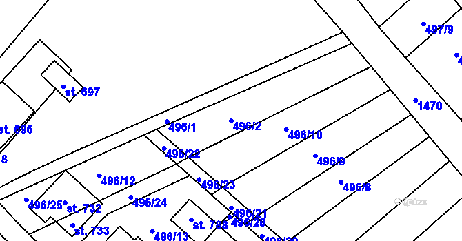 Parcela st. 496/2 v KÚ Krumvíř, Katastrální mapa