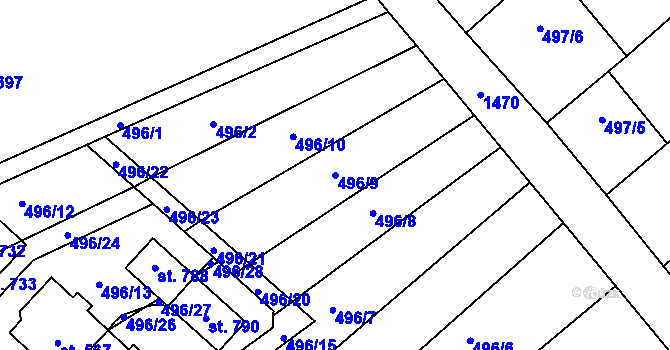 Parcela st. 496/9 v KÚ Krumvíř, Katastrální mapa