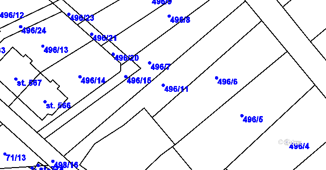 Parcela st. 496/11 v KÚ Krumvíř, Katastrální mapa