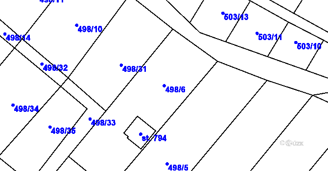 Parcela st. 498/6 v KÚ Krumvíř, Katastrální mapa