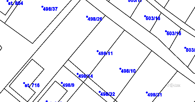 Parcela st. 498/11 v KÚ Krumvíř, Katastrální mapa