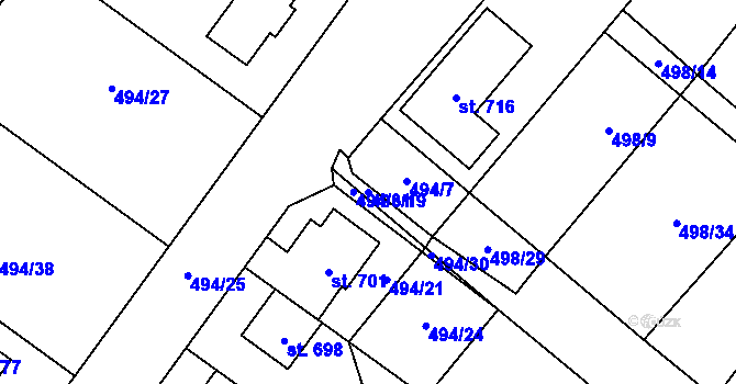 Parcela st. 498/19 v KÚ Krumvíř, Katastrální mapa
