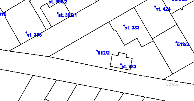 Parcela st. 512/2 v KÚ Krumvíř, Katastrální mapa