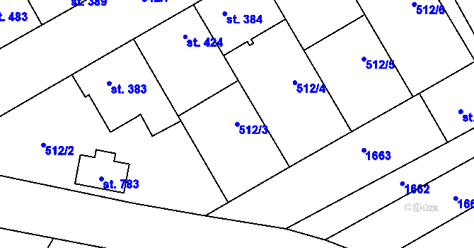 Parcela st. 512/3 v KÚ Krumvíř, Katastrální mapa