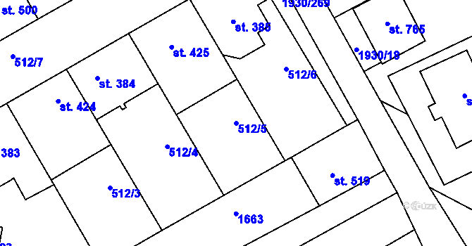 Parcela st. 512/5 v KÚ Krumvíř, Katastrální mapa