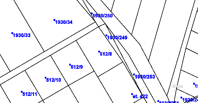 Parcela st. 512/8 v KÚ Krumvíř, Katastrální mapa