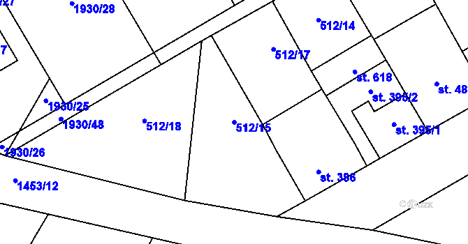 Parcela st. 512/15 v KÚ Krumvíř, Katastrální mapa
