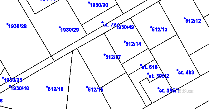 Parcela st. 512/17 v KÚ Krumvíř, Katastrální mapa