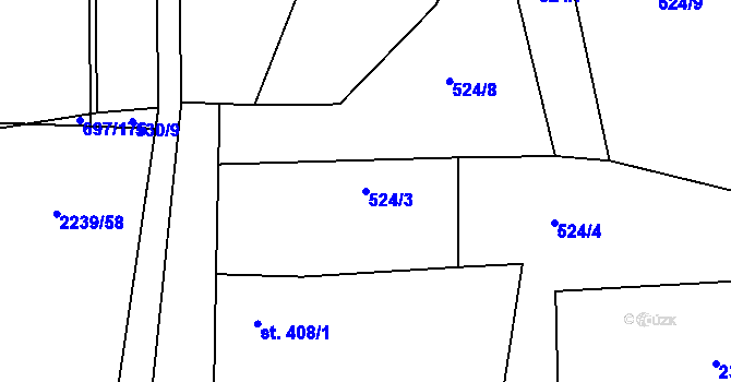 Parcela st. 524/3 v KÚ Krumvíř, Katastrální mapa